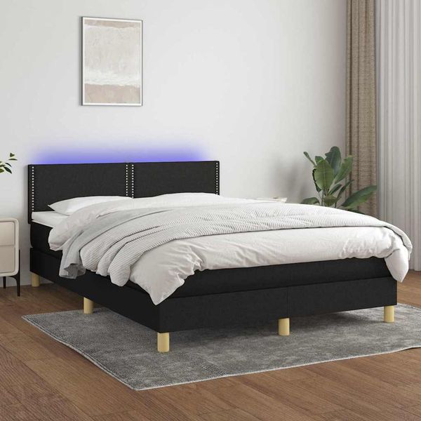 vidaXL Posteľ boxsping s matracom a LED čierna 140x200 cm látka
