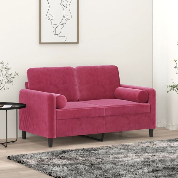 vidaXL 2-miestna pohovka s vankúšmi vínovočervená 120 cm zamat