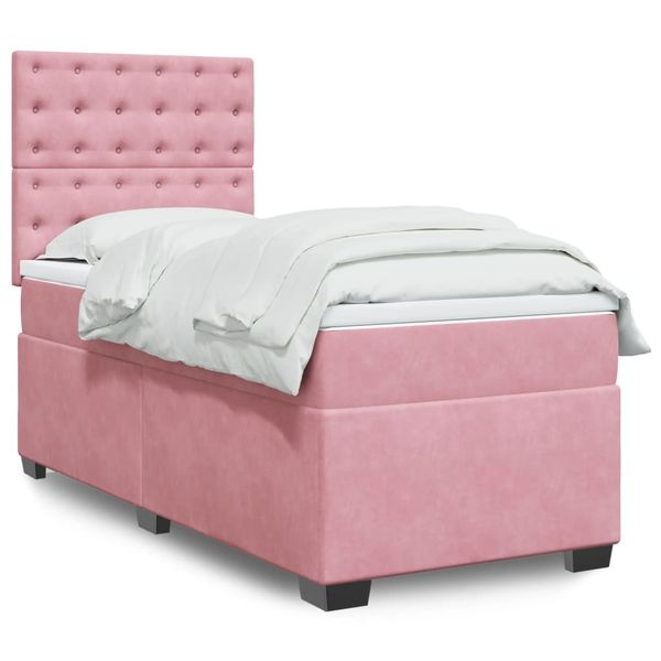 vidaXL Posteľný rám boxsping s matracom ružový 90x190 cm zamat