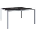 vidaXL Záhradný stôl 130x130x72 cm sivý oceľ a sklo