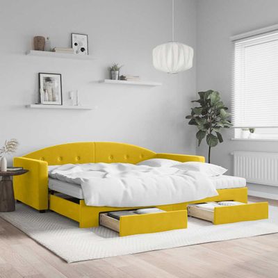 vidaXL Rozkladacia denná posteľ so zásuvkami žltá 100x200 cm zamat