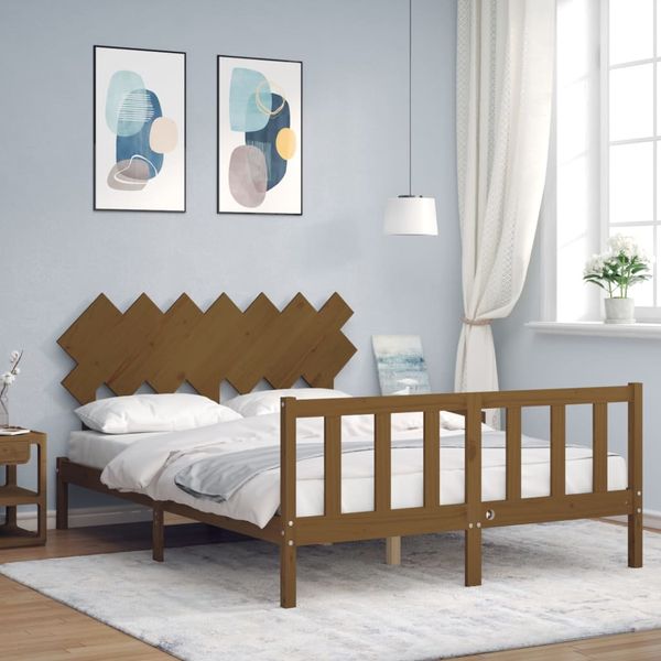 vidaXL Rám postele s čelom medovohnedý 140x190 cm masívne drevo