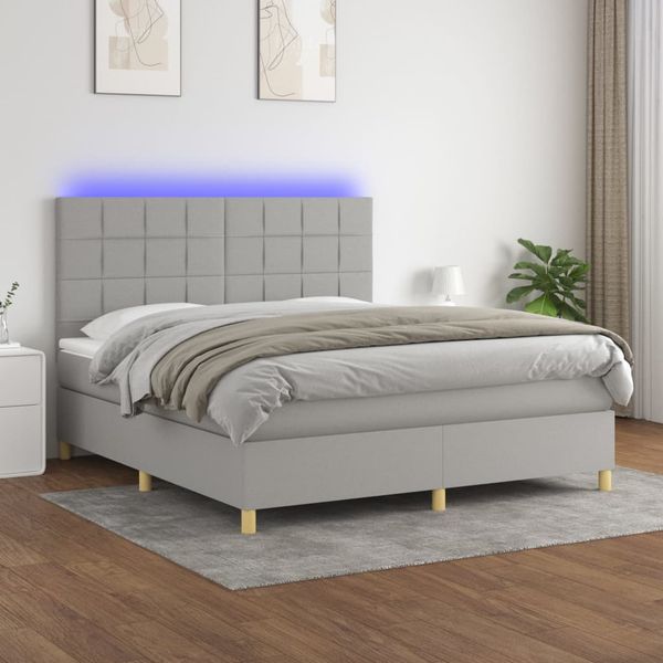 vidaXL Posteľ boxsping s matracom a LED bledosivá 180x200 cm látka