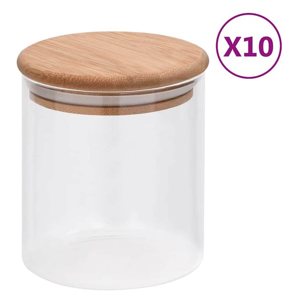 vidaXL Skladovacie sklenené poháre s bambusovými viečkami 10 ks 600 ml