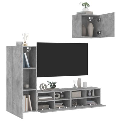 vidaXL 4-dielne TV nástenné skrinky betónovo sivé kompozitné drevo