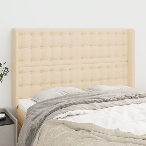 vidaXL Čelo postele so záhybmi krémový 147x16x118/128 cm látka