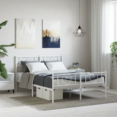 vidaXL Kovový rám postele s čelom a podnožkou biely 120x200 cm