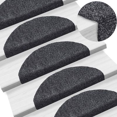 vidaXL Schodové rohože, samolepiace, 5 ks, 65x21x4 cm, tmavošedé, polkruhové, veľké
