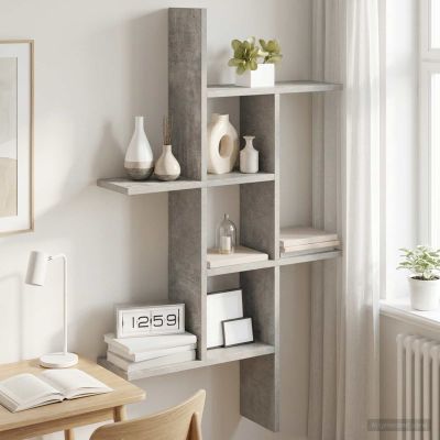 vidaXL Stenná polica Betónovo sivá 61 x 15 x 102 cm Kompozitné drevo
