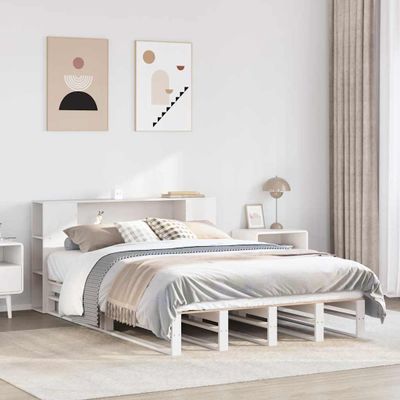 vidaXL Posteľ s knižnicou bez matraca biela 140x200cm masívne drevo