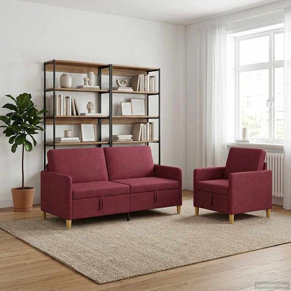 vidaXL Súprava pohovky s úložným priestorom 2 pcs Víno červené