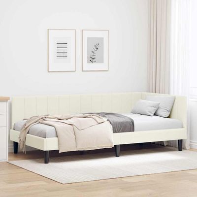 vidaXL Rohový rám postele s čelnou doskou Krémová 90 cm x 190 cm Zamat