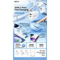 REMAX NÁSTENNÁ NABÍJAČKA So SADOU KÁBLOV 20W RP-U120 USB/USB-C + USB-C NA USB-C KÁBEL BIELY