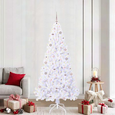 vidaXL Umelý vianočný stromček s 300 LED-i Biela 210 cm PVC a oceľ