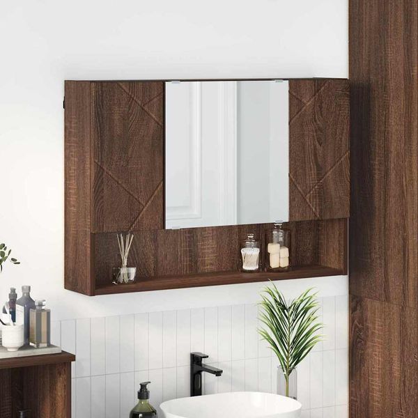 vidaXL Zrkadlová skrinka Hnedý dub 80 x 17 x 55 cm Kompozitné drevo
