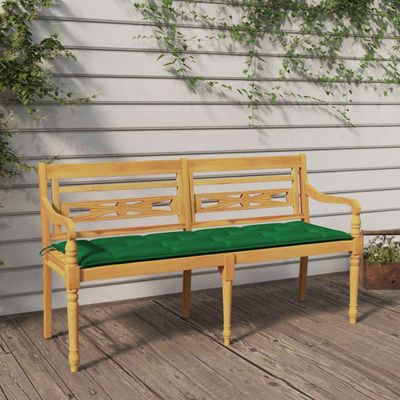 vidaXL Lavička Batavia so zeleným vankúšom 150 cm tíkový masív