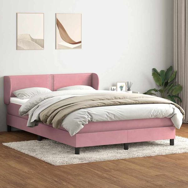 vidaXL Posteľný rám boxsping s matracom ružový 140x210 cm zamat