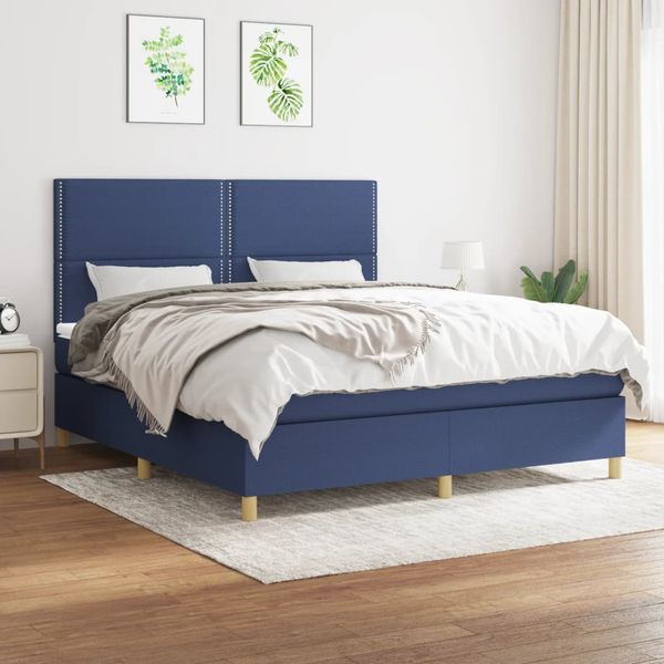 vidaXL Posteľný rám boxspring s matracom modrý 180x200 cm látka