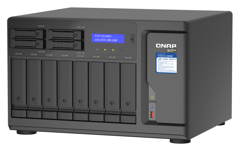 QNAP TVS-h1288X-W1250-16G (Xeon 3,3GHz, ZFS, 16GB ECC RAM, 8x 3,5'' + 4x 2,5'', 2x M.2 NVMe, 4x 2,5GbE)