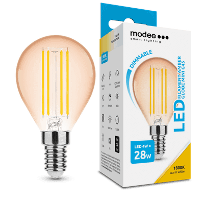 Modee LED Filament Amber Globe Mini G45 4W E14 300lm, teplá biela,stmievateľná (ML-G45FA1800K4WE14D)