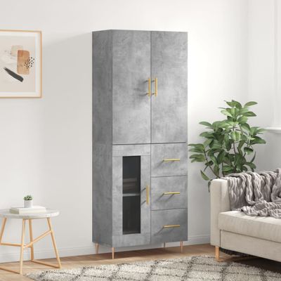 vidaXL Vysoká skrinka betónová sivá 69,5x34x180 cm spracované drevo
