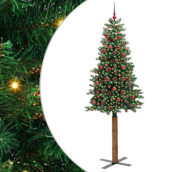 vidaXL Úzky vianočný stromček s 300 LED-i so stojanom Zelená 210 cm