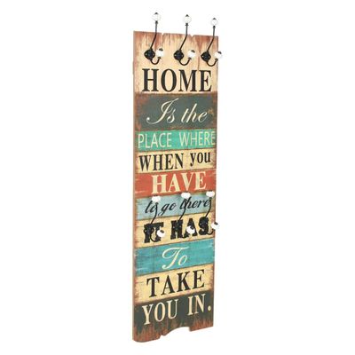vidaXL Nástenný vešiak na kabáty so 6 háčikmi, 120x40 cm, HOME IS