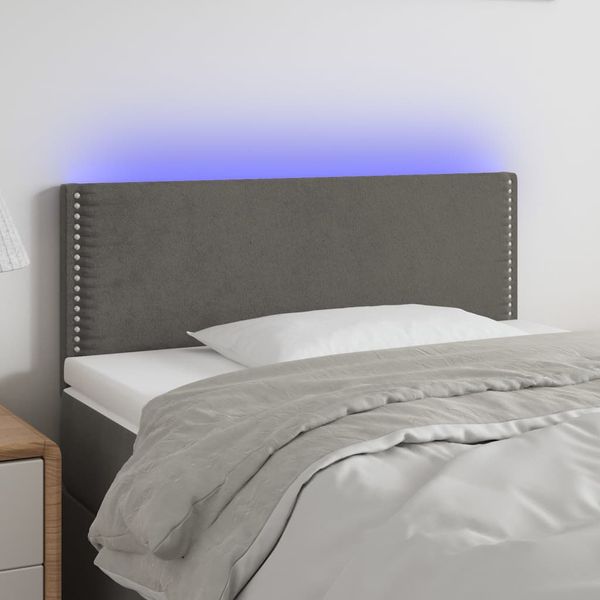 vidaXL Čelo postele s LED tmavosivé 90x5x78/88 cm zamat
