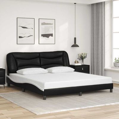vidaXL Rám postele bez matraca Hvar čierno-biely 180x200 cm umelá koža