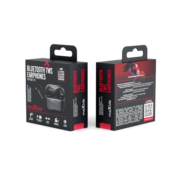 Maxlife TWS MXBE-01 Black bezdrôtové Bluetooth slúchadlá, čierna (OEM0002336)