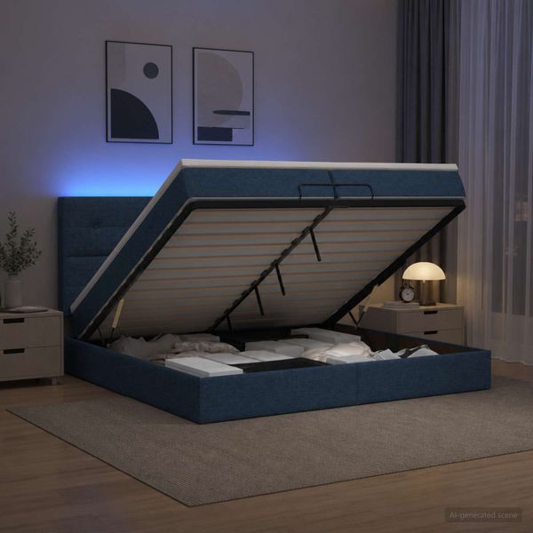 vidaXL Ottoman posteľ s matracom a LED Modrá 200 x 200 cm Látka