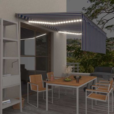 vidaXL Automatická markíza tienidlo&LED&senzor vetra 4x3m modro-biela