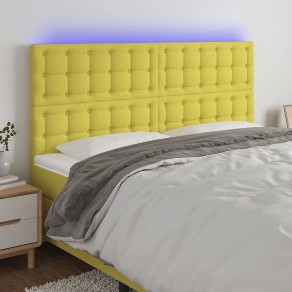 vidaXL Čelo postele s LED zelené 180x5x118/128 cm látka