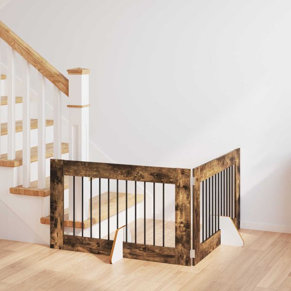 vidaXL Brána pre psov so stojanmi 2 pcs Dymový dub 100 x 60 cm