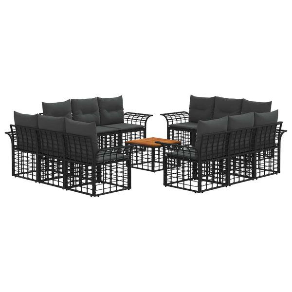 vidaXL Záhradná súprava gaučov 13 pcs Čierna a tmavošedá Polyester