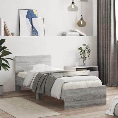 vidaXL Posteľný rám so zásuvkami sivá sonoma 90x190cm kompozitné drevo