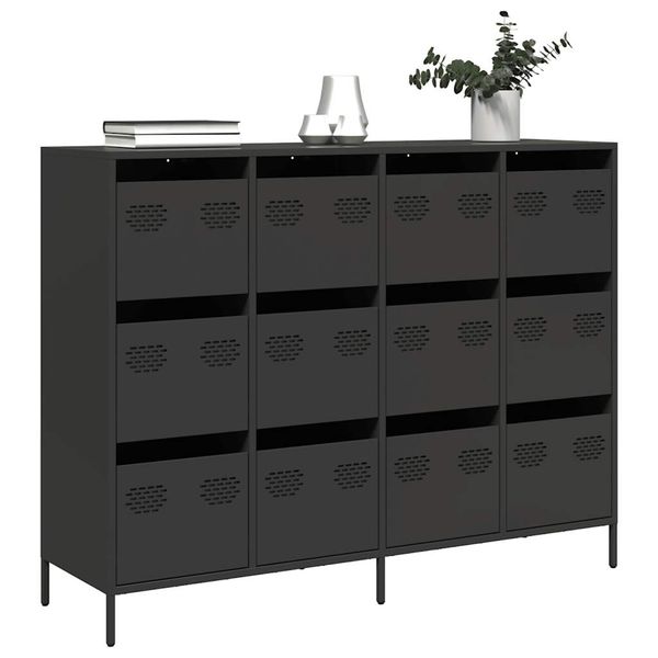 vidaXL Komoda čierna 135x39x103,5 cm, oceľ valcovaná za studena