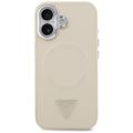 Obal Guess Magsafe PU Koža s trojuholníkovým logom strieborný kovový rám fotoaparátu pre iPhone 17 béžový