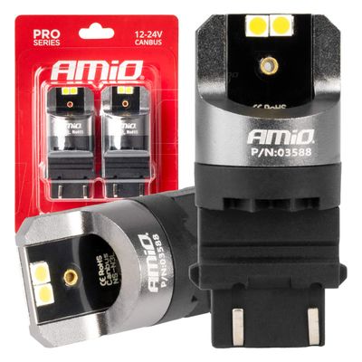 LED CANBUS PRO series 3157 P27/7W 4x3030 SMD White 12/24V CANBUS AMiO-03588