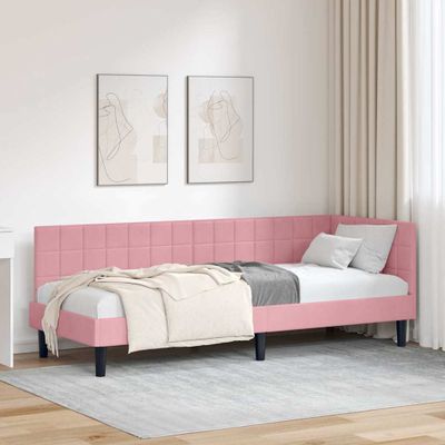 vidaXL Rohový rám postele s čelnou doskou Ružová 80 cm x 200 cm Zamat
