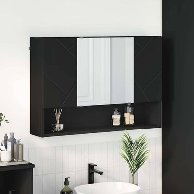 vidaXL Zrkadlová skrinka Čierna 80 x 17 x 55 cm Kompozitné drevo