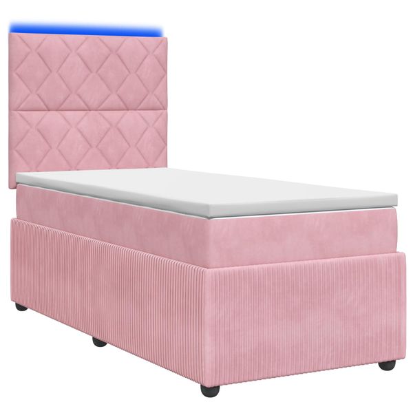 vidaXL LED boxspring posteľ s matracom Ružová 80 x 200 cm Zamat