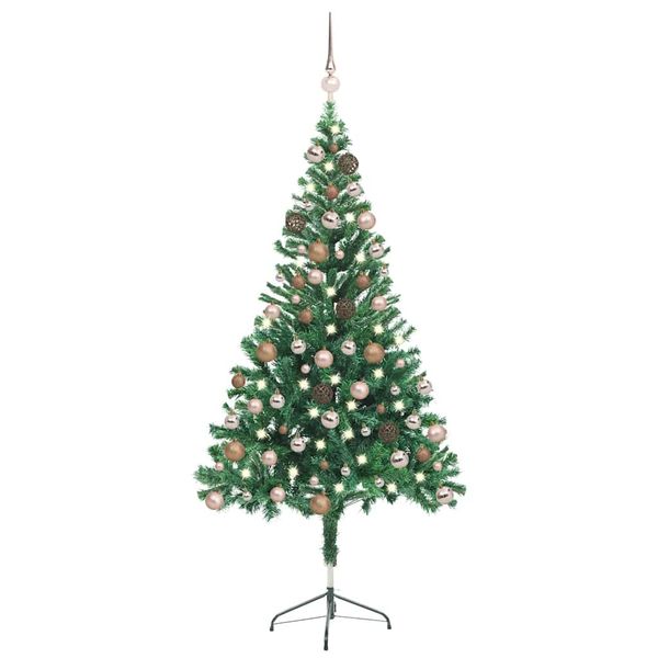 vidaXL Osvetlený umelý vianočný stromček+gule 150 cm, 380 vetvičiek