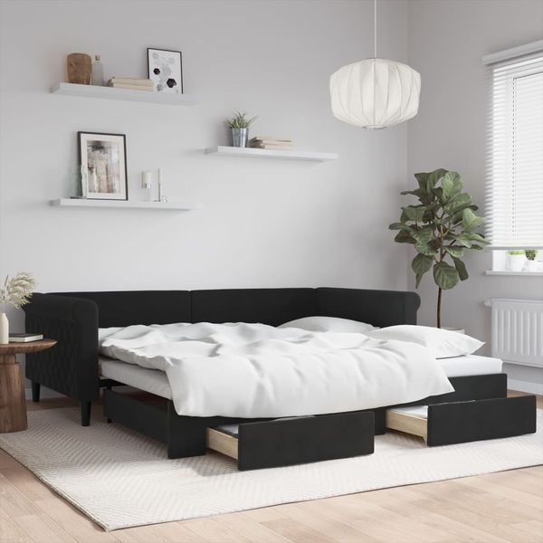 vidaXL Rozkladacia denná posteľ so zásuvkami čierna 100x200 cm zamat