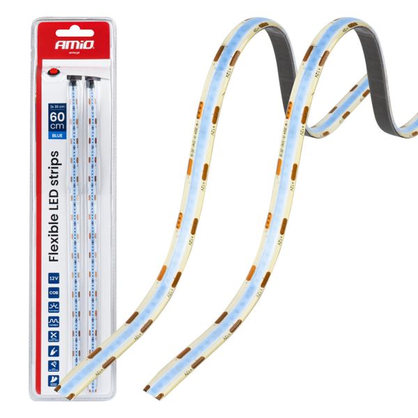 LED pásiky COB do auta modré 2x30 cm 12 V AMiO-04571