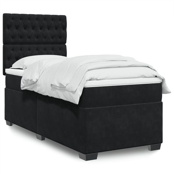 vidaXL Posteľný rám boxspring s matracom čierny 90x200 cm zamat