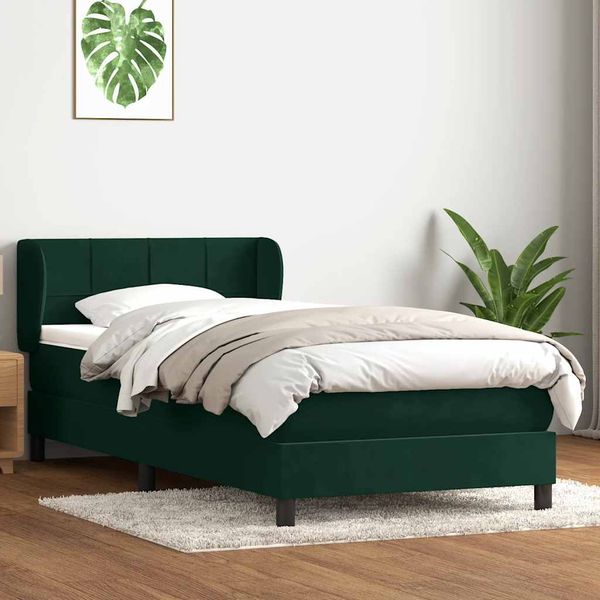 vidaXL Posteľný rám boxsping s matracom tmavozelený 90x210 cm zamat