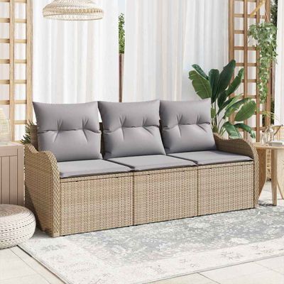 vidaXL Súprava záhradných pohoviek s úložiskom 3 pcs Béžová Poly ratan