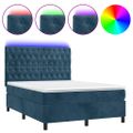 vidaXL Posteľný rám boxsping matrac a LED tmavomodrý 140x190 cm zamat