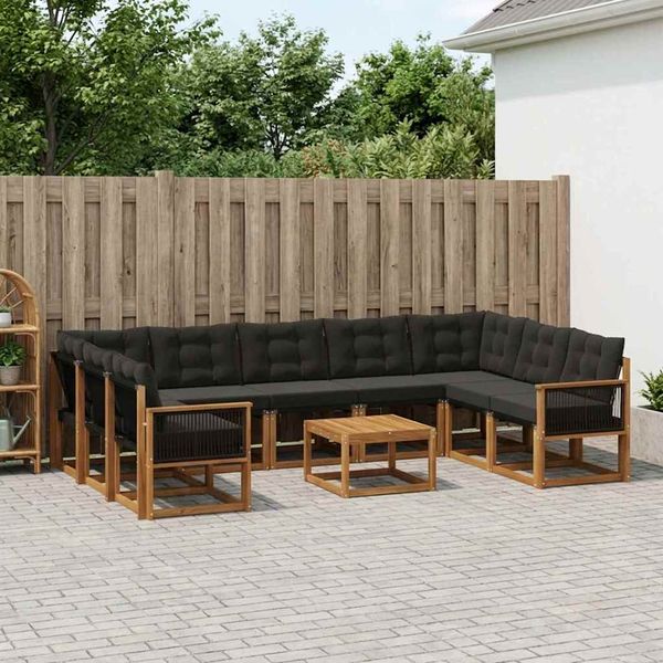 vidaXL Záhradná súprava gaučov s vankúšom 10 pcs Prírodná a čierna